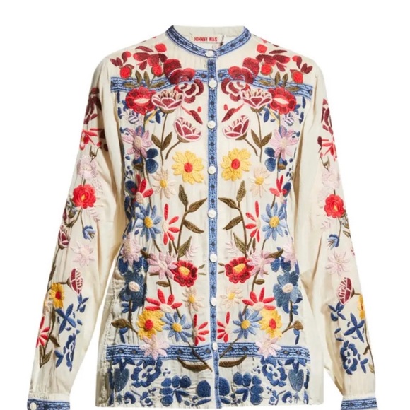 Johnny Was Edie Floral-Embroidered Button-Down Blouse Size XXS - Picture 3 of 10